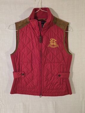 Ralph Lauren Quilted Red Equestrian Vest with Calf Suede Sz Medium